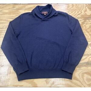 Toscano Merino Wool Blend Shawl Neck Sweater Navy Blue Men’s M Mature Preppy